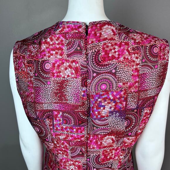 Josie Natori dress size 12 Mosaic Jacquard Sheath Red metallic colorful - Picture 6 of 10